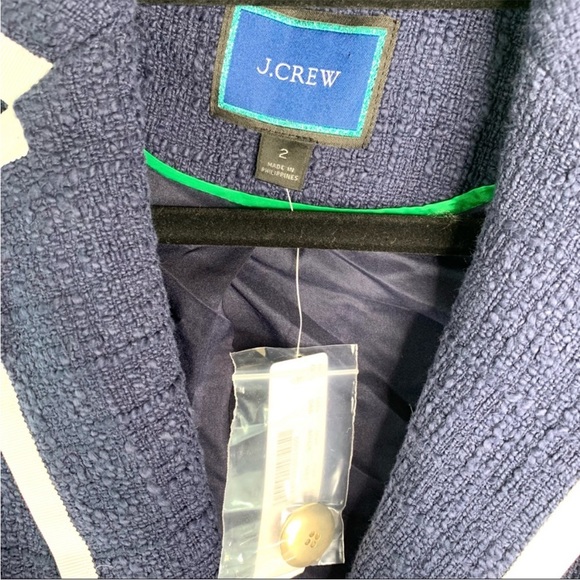 NEW J. CREW Size 2 Textured Tweed Navy Blue Preppy Classic Peplum Blazer Jacket - Picture 7 of 14